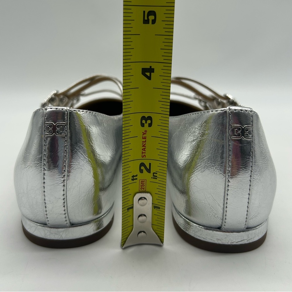 Sam Edelman Cass Silver Leather Pointed Toe 3-Strap Flats Sz 7.5 M New
With Box - Picture 8 of 11